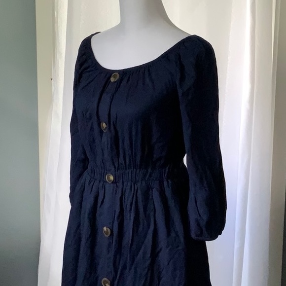 Casual Navy Linen Mini Dress - Picture 3 of 4